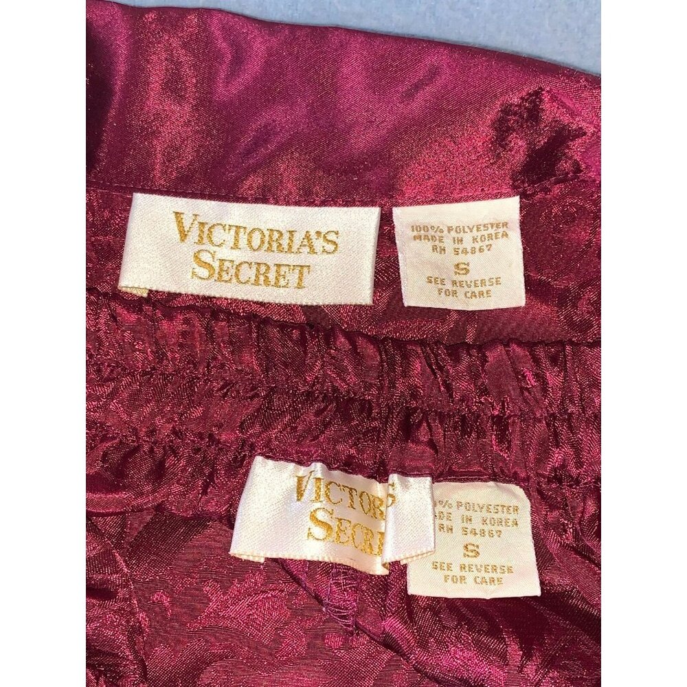 GOLD LABEL VICTORIA'S SECRET Burgundy Maroon Floral Jacquard Pajama Set ~ Small - Picture 9 of 11